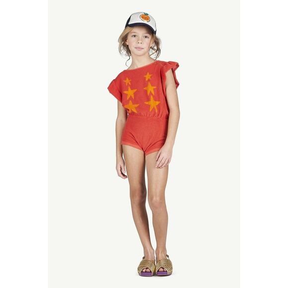 The Animals Observatory Girls Red Terry Koala Jumpsuit Yellow Stars size 2 - Picture 1 of 7